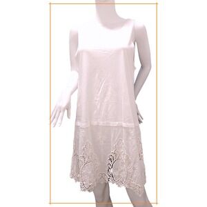 LOGO by Lori Goldstein Tank Dress Women's Large White Ivory‎ Boho Lace Hem Tunic